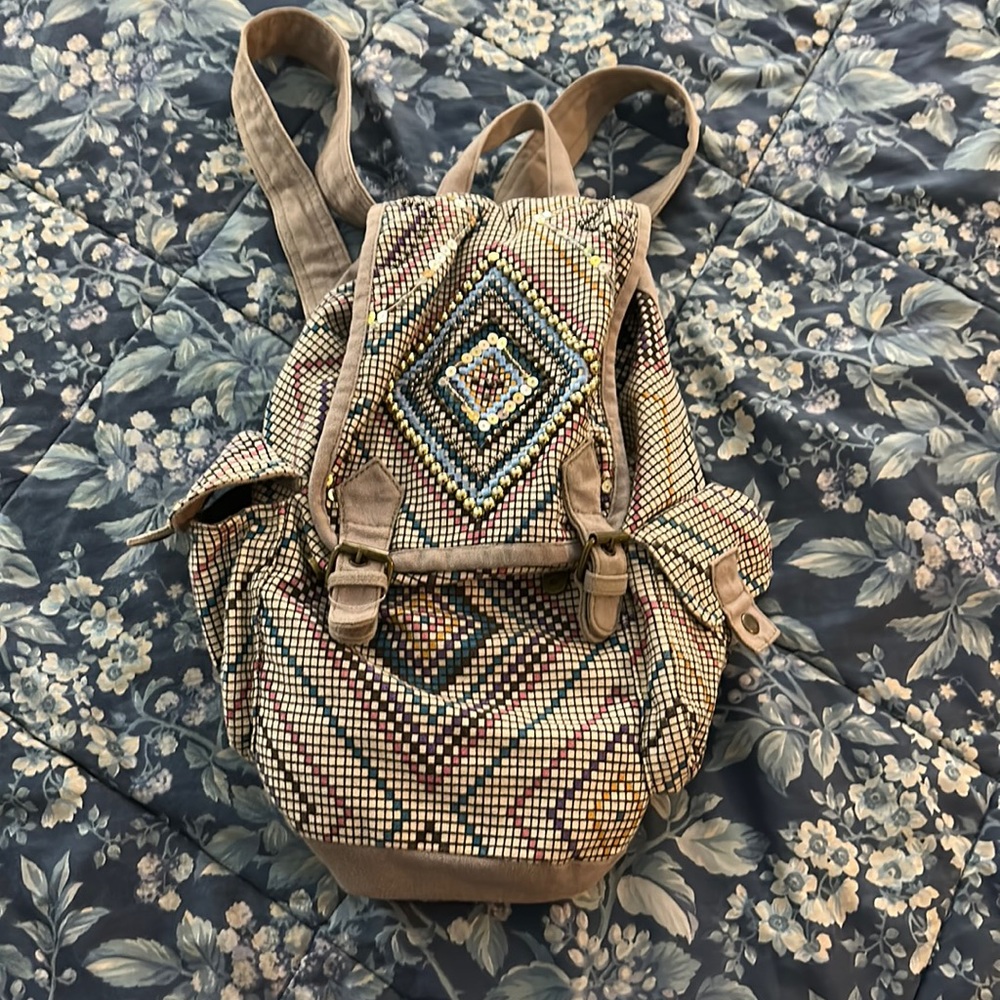 Embellished geo print backpack